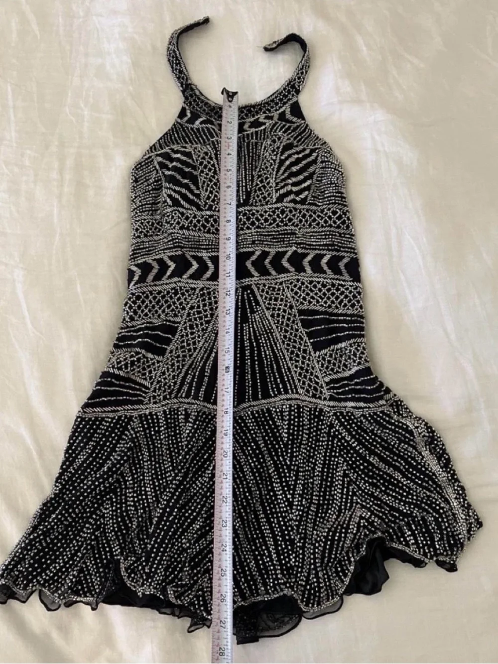 Parker Black Halter Beaded Mini Dress with Silver Accents